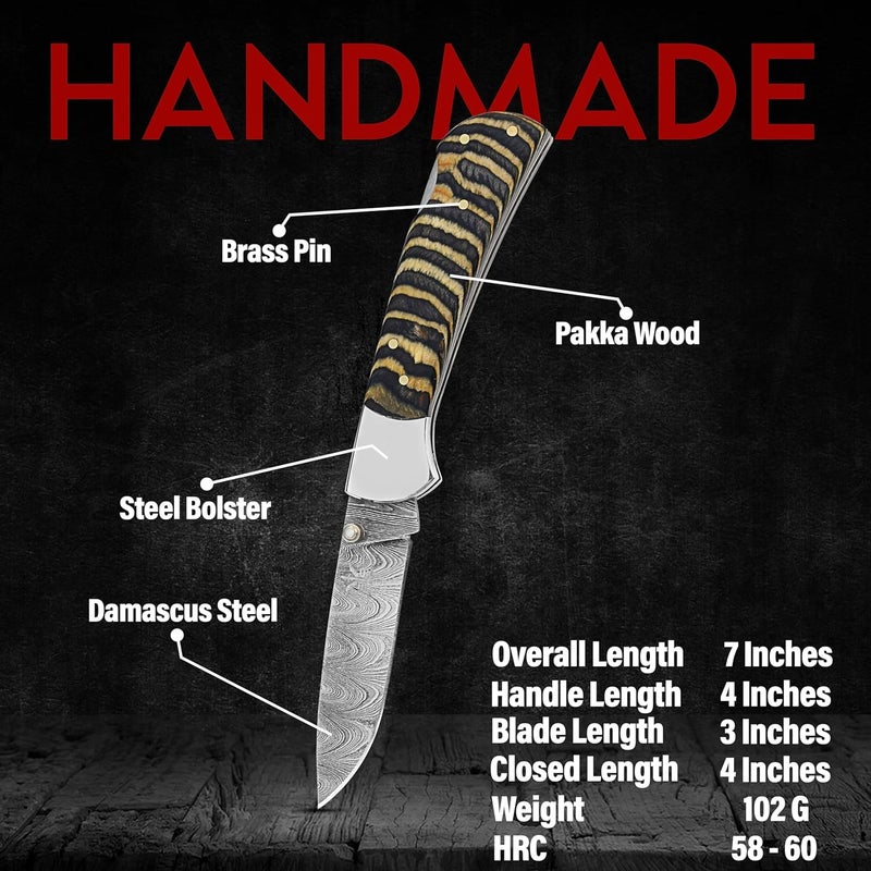 BE BREAK EDGE Handmade Damascus Steel Folding Knife for Men, Tactical EDC Gear, Hunting & Survival. Best Gift for Boy Friend. - Image 2